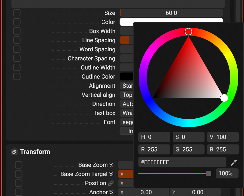 The color picker of a text color