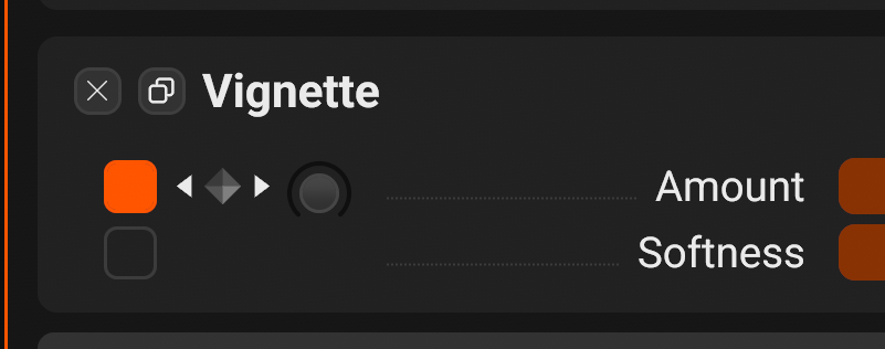 Keyframe controls on the Amount field of a Vignette