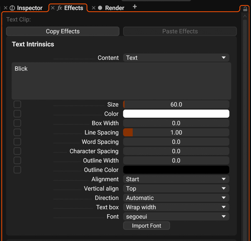 The Text Intrinsics of a text clip