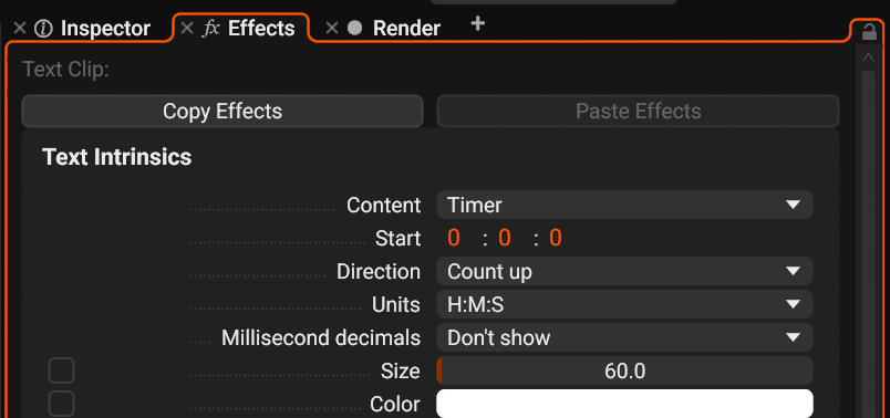The timer settings of a text clip
