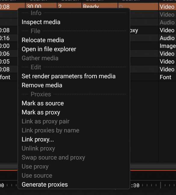 The context menu of a video file