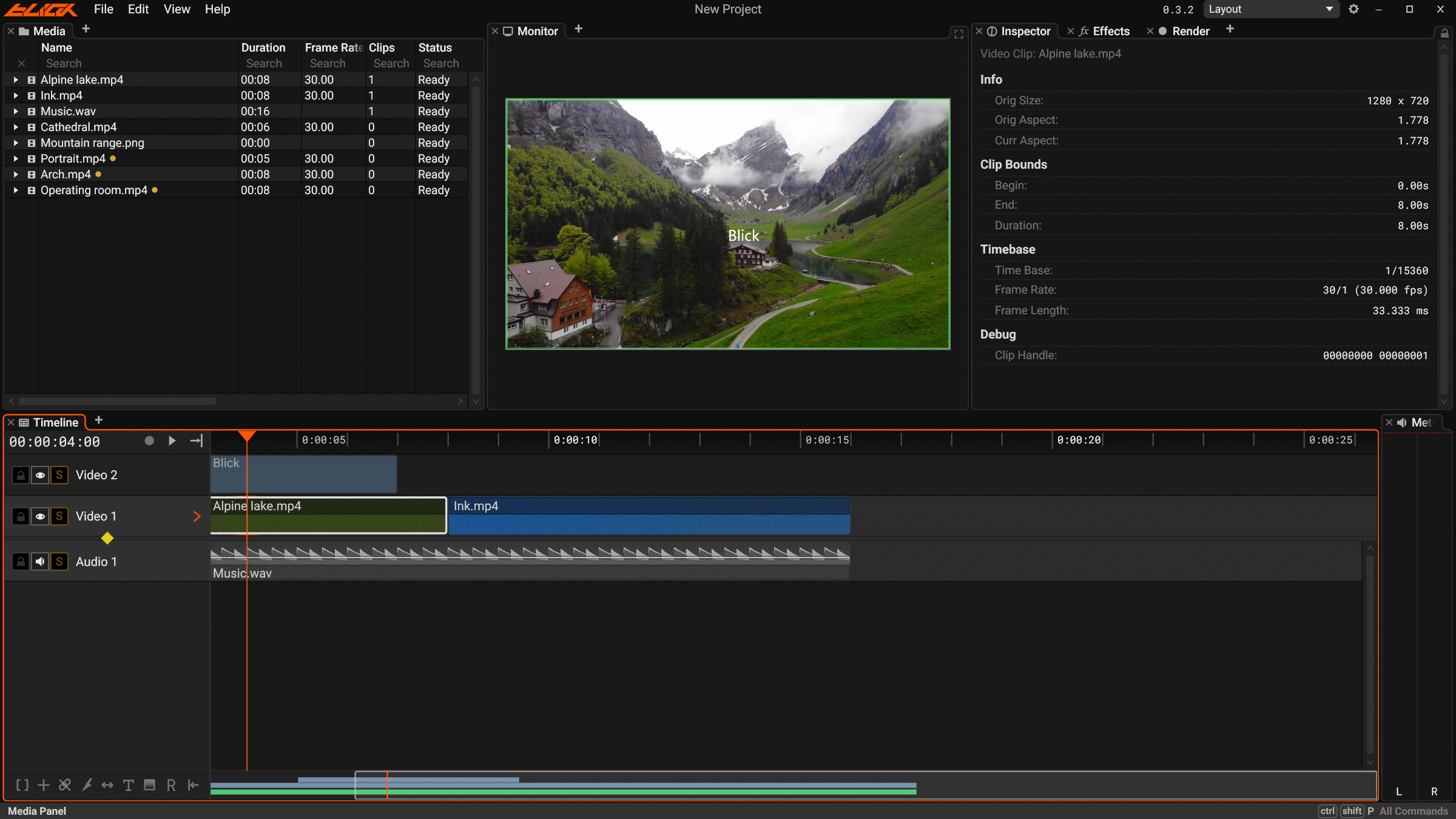 The Blick window with its default layout
