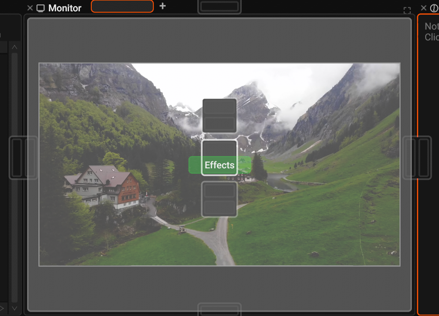 The drop targets on the Monitor panel while a tab is dragged