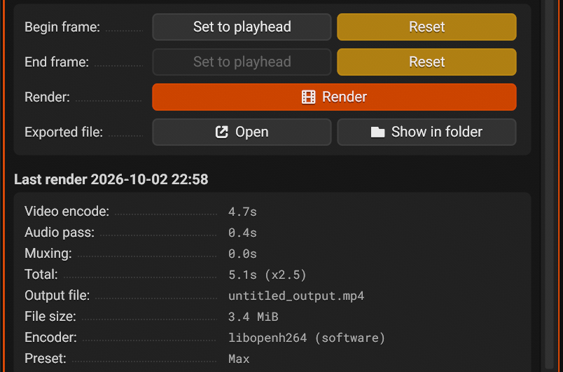 The Render panel after a render