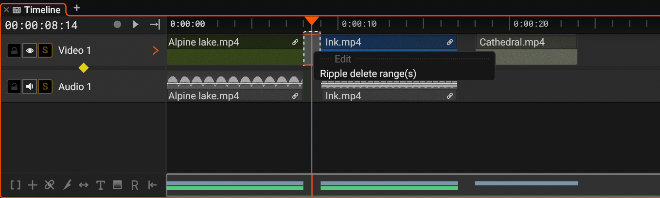 The menu of a gap between two clips