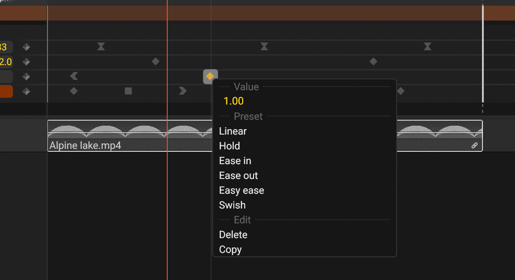 The context menu of a keyframe