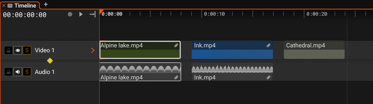 A linked video and audio clip, selected together