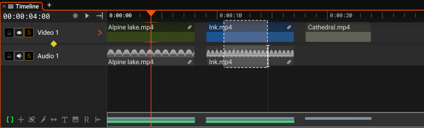 A range selected across a linked video and audio clip