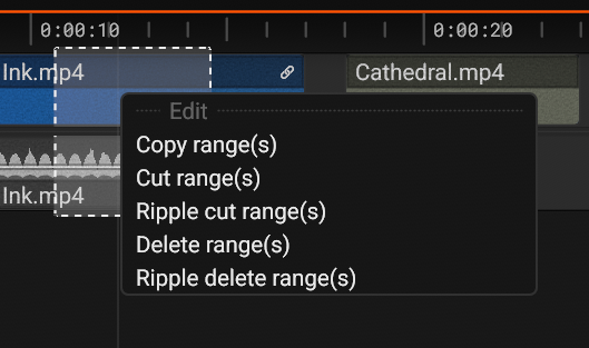 The context menu of a range
