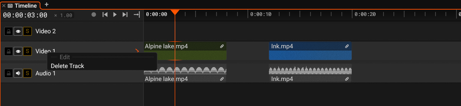The context menu of a track header