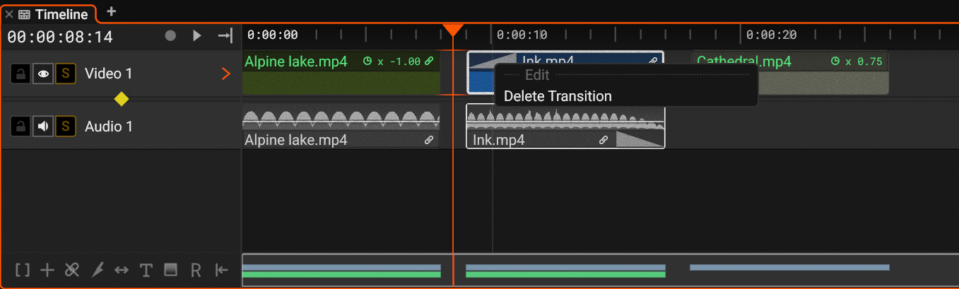 The context menu of a transition