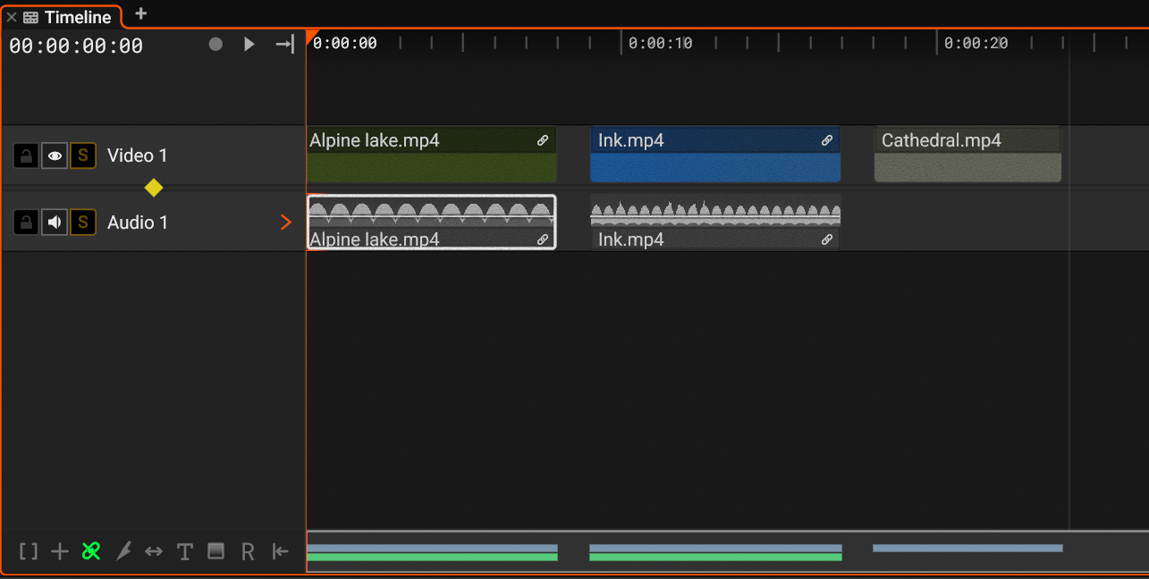 One clip of a linked group, selected in Unlink mode