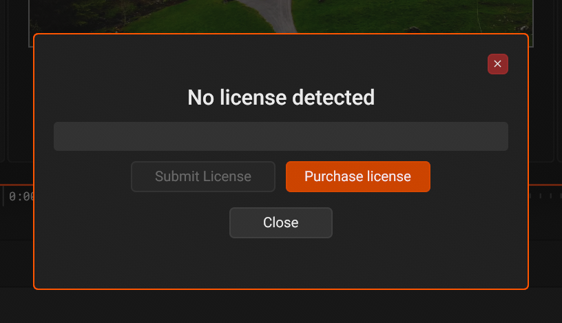 The license dialog without a license