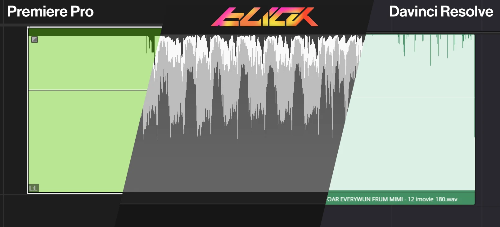 Waveform detail compared across Premiere Pro, Blick and DaVinci Resolve